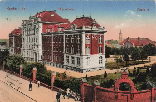 AK Hartha Bürgerschule Sachsen 1926 gelaufen Postkarte
