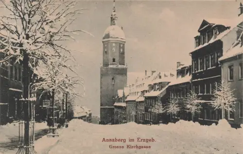 AK Annaberg Buchholz Große Kirchgasse Winter Schnee Sachsen Erzgebirge 1921