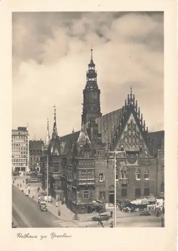 AK Breslau Rathaus Oldtimer Zigarettenstand Schlesien ungelaufen Postkarte