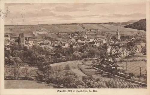 AK Zwettl Stadtpanorama Kirche Niederösterreich 1929 gelaufen Postkarte