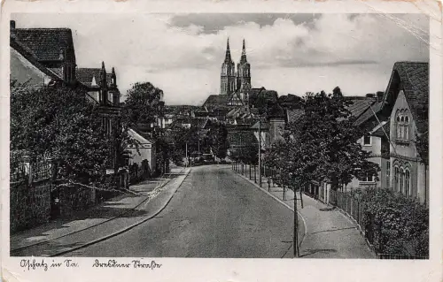 AK Oschatz Dresdner Straße Aegidienkirche Sachsen 1945 gelaufen Postkarte