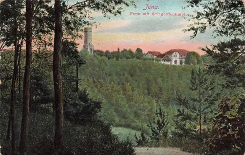 AK Jena Forst Kriegerdenkmal Thüringen 1919 gelaufen Postkarte