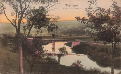 AK Meiningen Partie an der Werra Thüringen 1930 gelaufen Postkarte