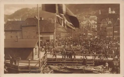 AK Bergen Fischmarkt Papierhandel Norwegen ungelaufen Postkarte