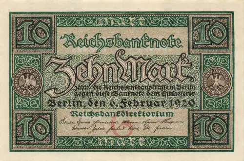 10 Mark 6.2.1920 Reichsbanknote DEU-73, Kassenfrisch /UNC
