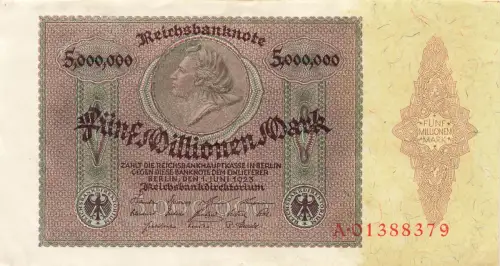 5 Millionen Mark 01.06.1923 Reichsbanknote, DEU-100 Kassenfrisch / UNC