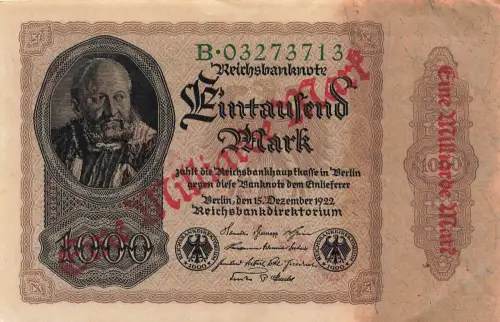 Reichsbanknote 1 Milliarde Mark Überdruck auf 1000 Mark vom 15.12.1922 DEU-126