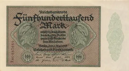 Reichsbanknote 500 000 Mark 1.5.1923 DEU-99f Kassenfrisch/UNC