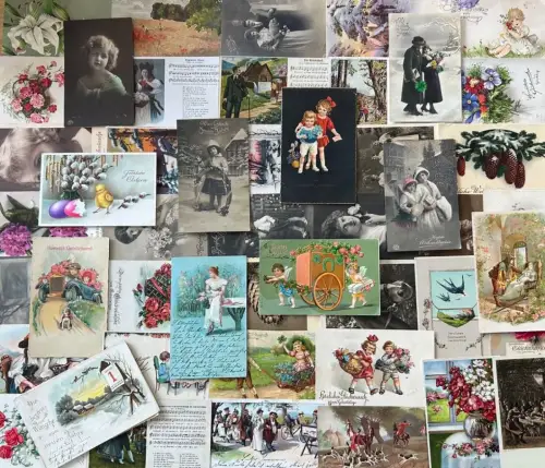Lot / Konvolut 50 AK Postkarten Kitsch Kinder Glückwunsch Kunst vor 1945