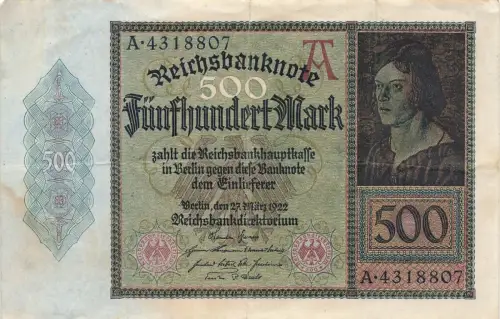 Reichsbanknote 500 Mark 27.3.1922 DEU-80