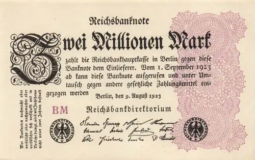 Reichsbanknote 2 Millionen Mark 9.8.1923 DEU-116a, Kassenfrisch/UNC