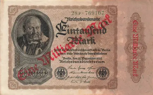 Reichsbanknote 1 Milliarde Mark Überdruck auf 1000 Mark vom 15.12.1922 DEU-126