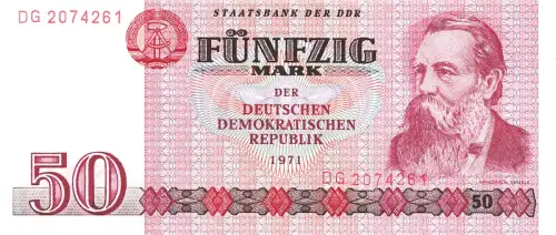 DDR Banknote 50 Mark 1971 Friedrich Engels Ro: 360a KASSENFRISCH/UNC