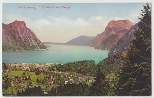 [Ansichtskarte] Salzkammergut. Rindbach bei Ebensee.

F.E. Brandt in Gmunden. Photochromiekarte No. 188 1909. 