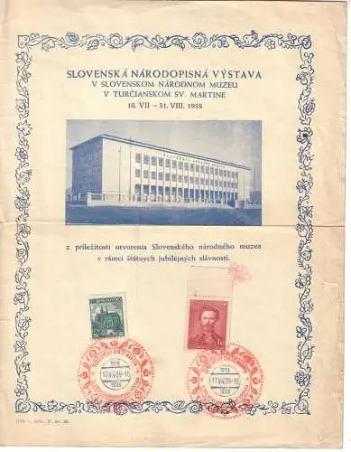 Tschechoslowakei 1938 Nr 396+401 Schmuckblatt