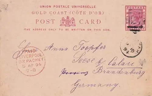 Dt. Kol. D.-SWafrika 1894 Nr PK 3 Brief