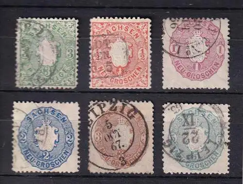Altdeutschl. Sachsen 1856 Nr 14-19 Zentraler Rund / Vollstempel