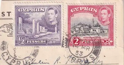 Zypern 1938 Nr 138+144 Briefstück
