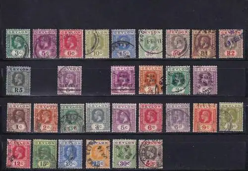 CEYLON 1911/27 LOT KGV ex Mi 167-200 GESTEMPELT. Werte bis  5 Rp
