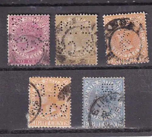 Straits Settlements 1883/8 LOT QV mit FIRMENLOCHUNG gestempelt