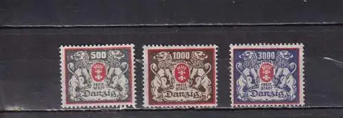 DANZIG 1923 Freimarken 500-3000 M stark gefalzt