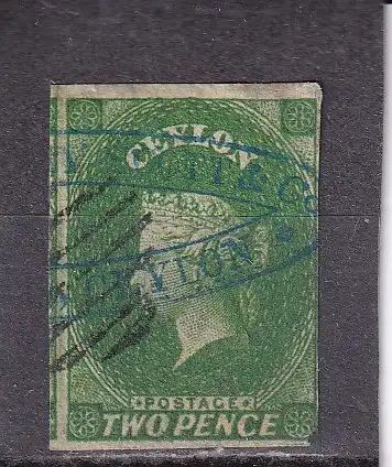CEYLON 1857 QV 2d/ SG 3/ Mi 3  GESTEMPELT, wie üblich, leicht berührt KATALOGWERT £55