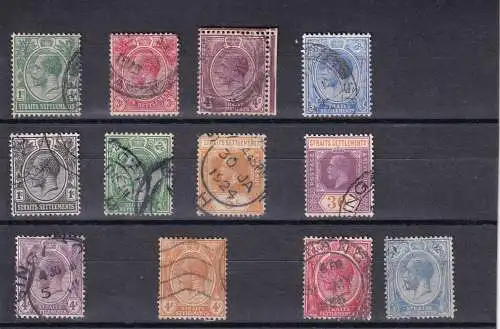 Straits Settlements 1912-1921 LOT FREIMARKEN KGV GESTEMPELT