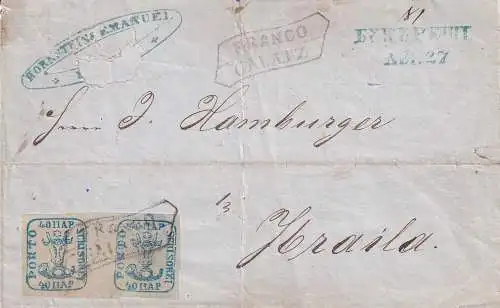 MOLDAU 1858/1859 40 P/ Mi 6 PAAR VERSANDHÜLLE GALATZ nach IBRAILA