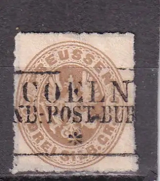 PREUSSEN 1861  3 Sgr./ Mi 18 Stempel COELN EISENBAHN POST BUREAU