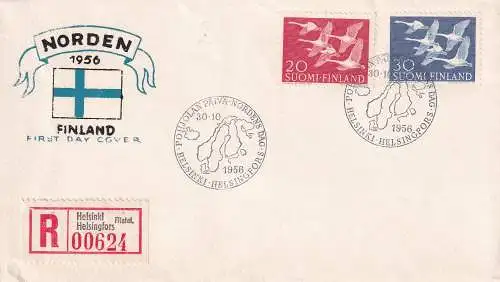 FINNLAND 1956 FDC Tag des Nordens 20 +30 M mit R Label HELSINKI