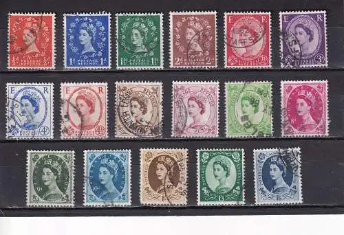 Großbritannien 1958 QEII  1/2d-1/6 / Mi 318-334 SATZ GESTEMPELT