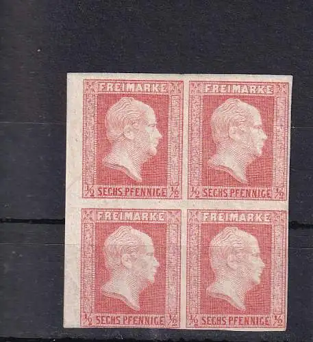PREUSSEN 1864 6 Pfg./ Mi 1 NEUDRUCK I (OHNE WASSERZEICHEN) Viererblock */**