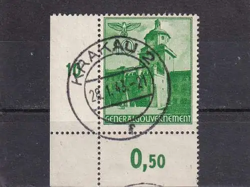 GENERALGOUVERNEMENT 1940 BAUWERKE 10 Gr/ Mi 42 o / GESTEMPELT  BOGENECKE REIHENZÄHLER