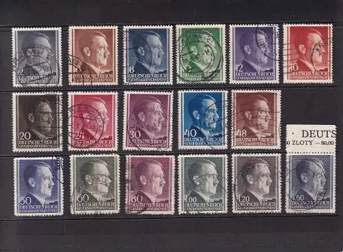 GENERALGOUVERNEMENT 1941/2 DAUERSERIE 2 Gr-1.60 Zl/ ex Mi 71-88 o/ GESTEMPELT