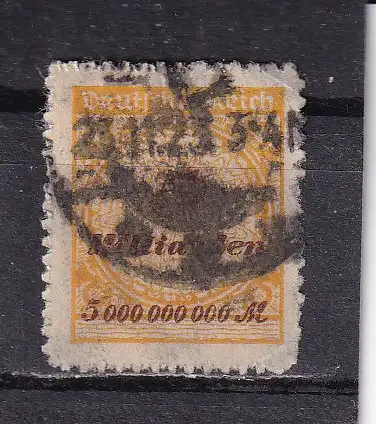 DEUTSCHES REICH 1923 KORBDECKEL 5 Mrd M/ Mi 327B GESTEMPELT DURCHSTRICHEN 