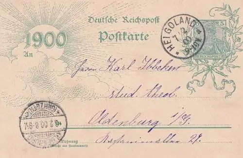 DEUTSCHES REICH POSTKARTE GERMANIA HELGOLAND-OLDENBURG