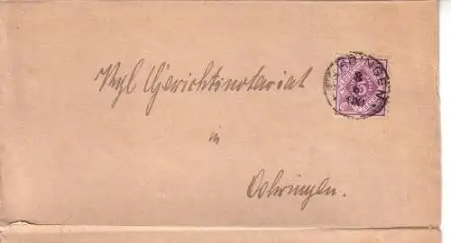 WÜRTTEMBERG ca 1890 MISCHFRANKATUR DIENST 101 WENDEBRIEF mit Mi 56 ÖHRINGEN-ECKARTSWEILER-ÖHRINGEN 