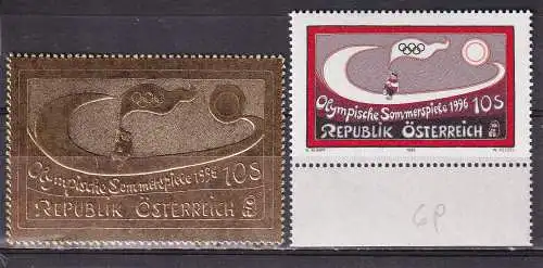 ÖSTERREICH OLYMPIADE 1996 ATLANTA Mi 2196 10 S und 10 S GOLDFOLIE