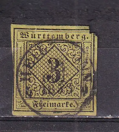 WÜRTTEMBERG 1851 3 Kr/ Mi 2 gestempelt HEILBRONN MULTIMÄNGEL