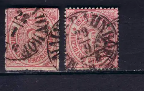  Thurn und Taxis Nachverwendung: NORDDT. BUND 1868/9 3 Kr/ Mi 9+21 je Stempel MAINZ-BAHNHOF