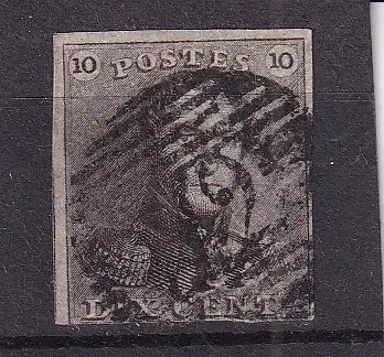 BELGIEN 1849  10 C Epauletten Mi 1/  gestempelt Nummernstempel 42/ FONTAINE L´EVEQUE