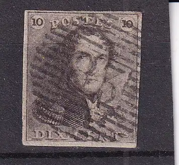 BELGIEN 1849  10 C Epauletten Mi 1/  gestempelt Nummernstempel 83/ MONS