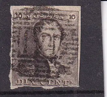 BELGIEN 1849  10 C Epauletten Mi 1/  gestempelt Nummernstempel 121/ TUBIZE