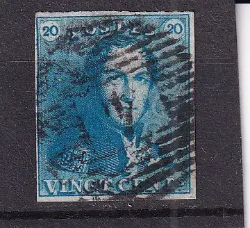 BELGIEN 1849 20 C Epauletten Mi 2/ gestempelt Nummernstempel 4/ ANTWERPEN