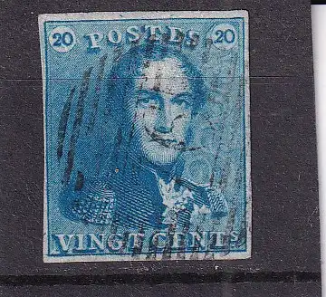 BELGIEN 1849 20 C Epauletten Mi 2/ gestempelt Nummernstempel 76/ LÖWEN