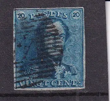 BELGIEN 1849 20 C Epauletten Mi 2/ gestempelt Nummernstempel 45/ GENT