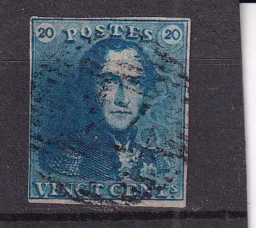 BELGIEN 1849 20 C Epauletten Mi 2/ gestempelt Nummernstempel 74/ LIERRE