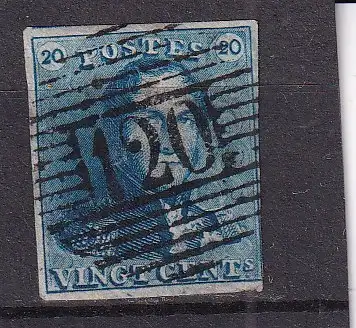 BELGIEN 1849 20 C Epauletten Mi 2/ gestempelt Nummernstempel 120/ TOURNAY
