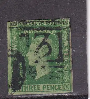 NEUSÜDWALES  1856 QV 3d/ Mi 15 NUMMERNSTEMPEL 131 GLADSTONE (Queensland)