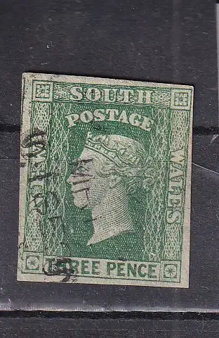 NEUSÜDWALES  1856 QV 3d/ Mi 15 ORTSSTEMPEL SYDNEY KABINETT
